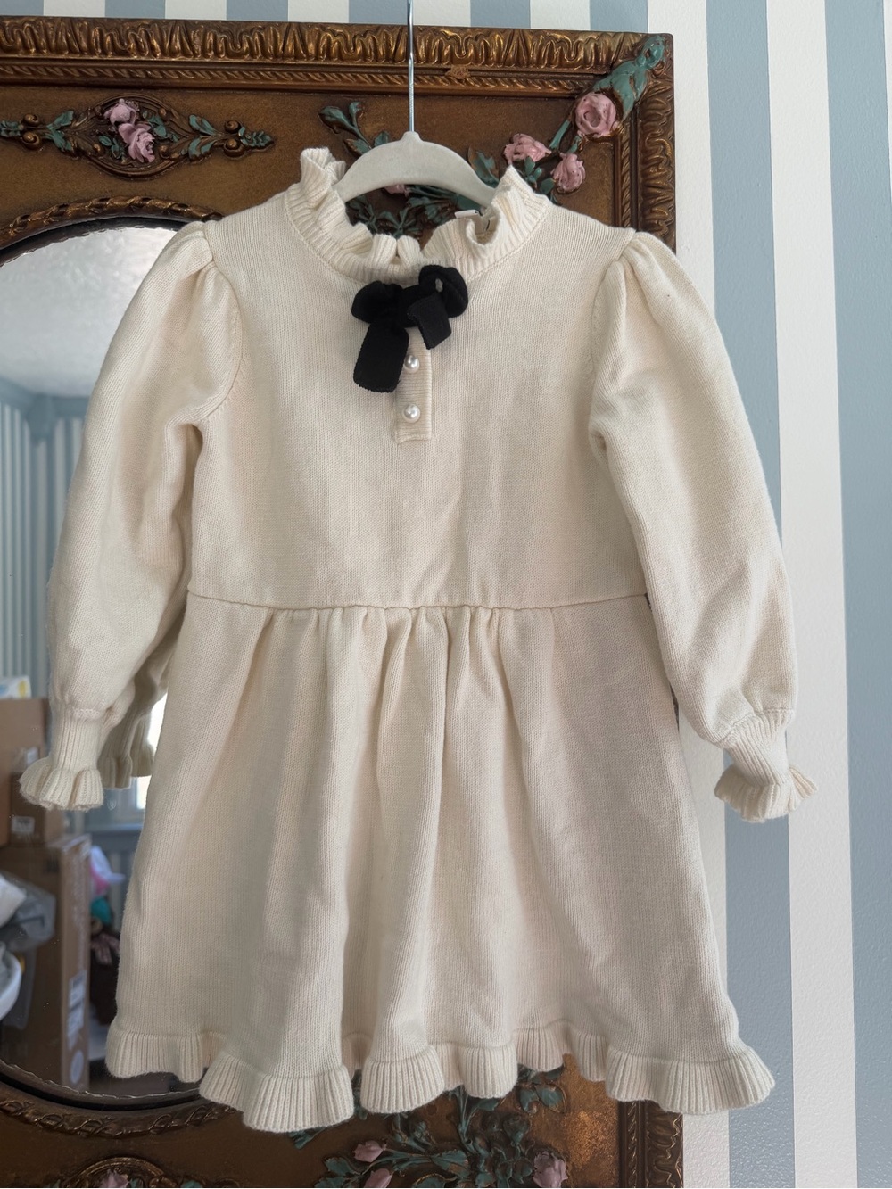 Cream Ruffle Knit Long-Sleeve